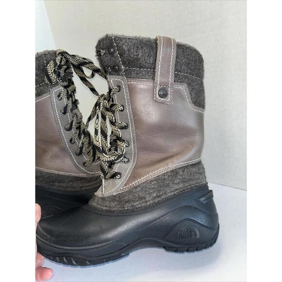 The North Face Shellista Women Winter Boots Stingray Gray Brown Faux Fur Sz 6.5 - Picture 3 of 9
